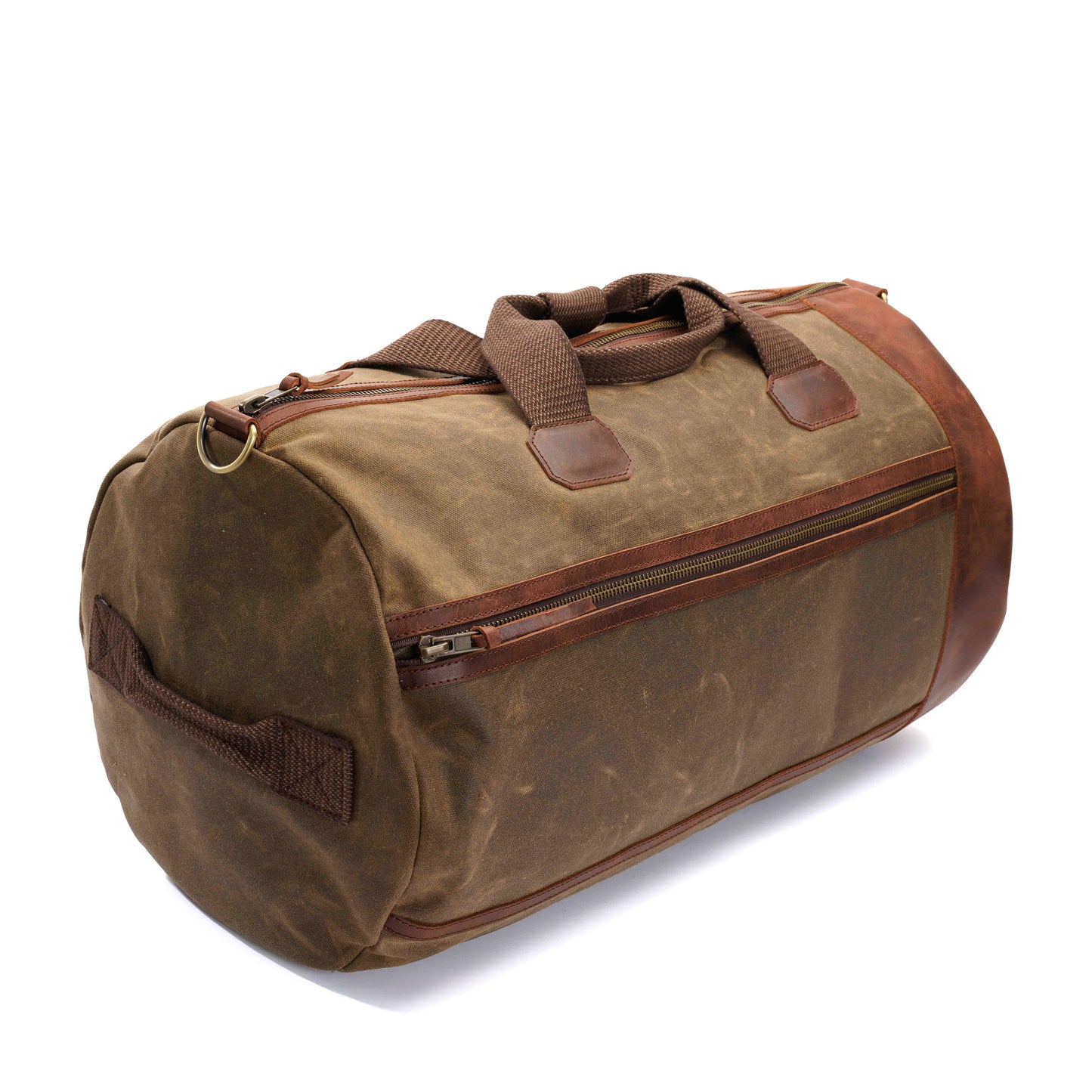 Vintage Waxed Canvas Duffel Bag – Leather Travel Weekender with Shoulder Strap