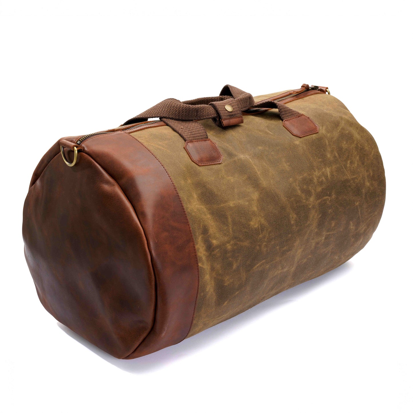 Vintage Waxed Canvas Duffel Bag – Leather Travel Weekender with Shoulder Strap
