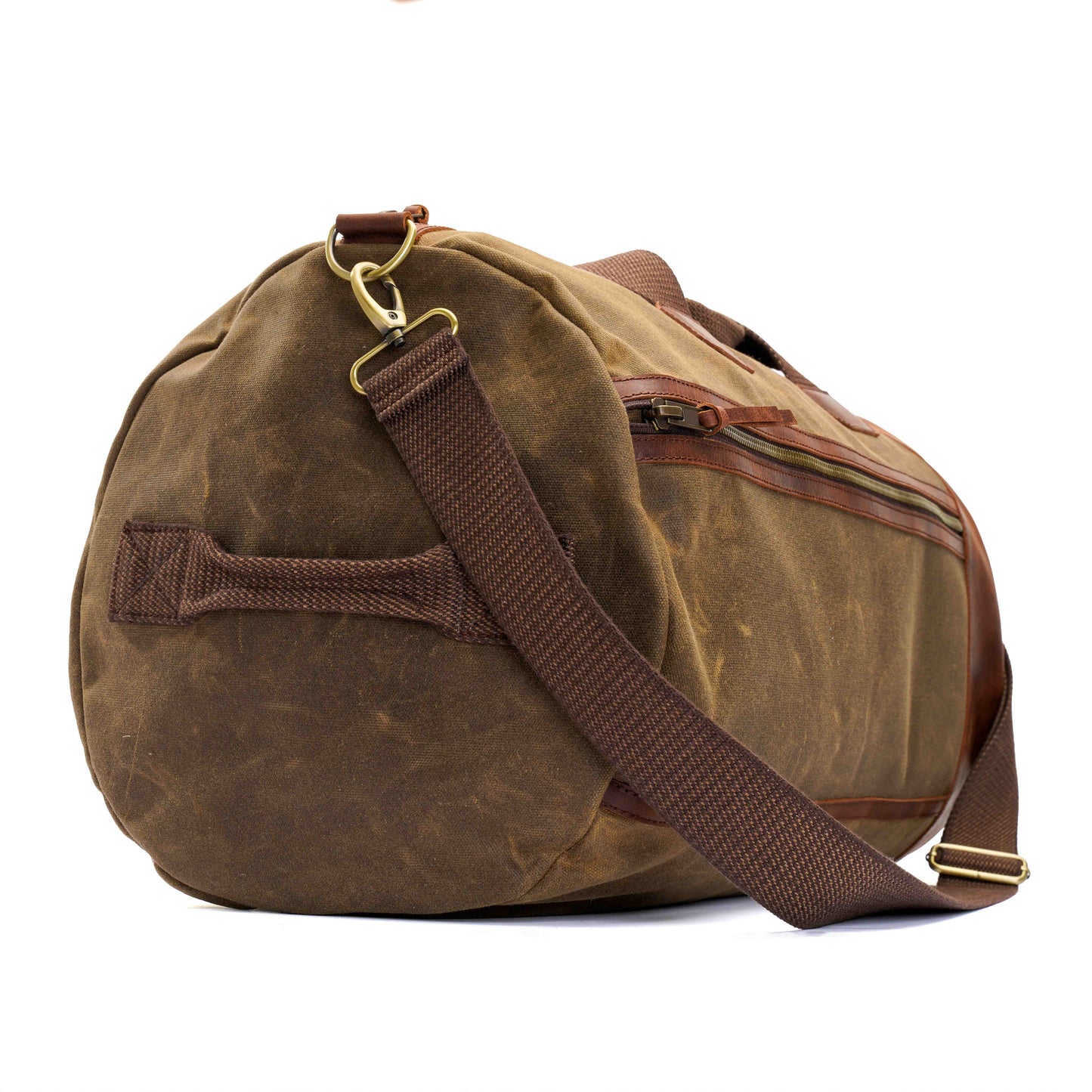 Vintage Waxed Canvas Duffel Bag – Leather Travel Weekender with Shoulder Strap