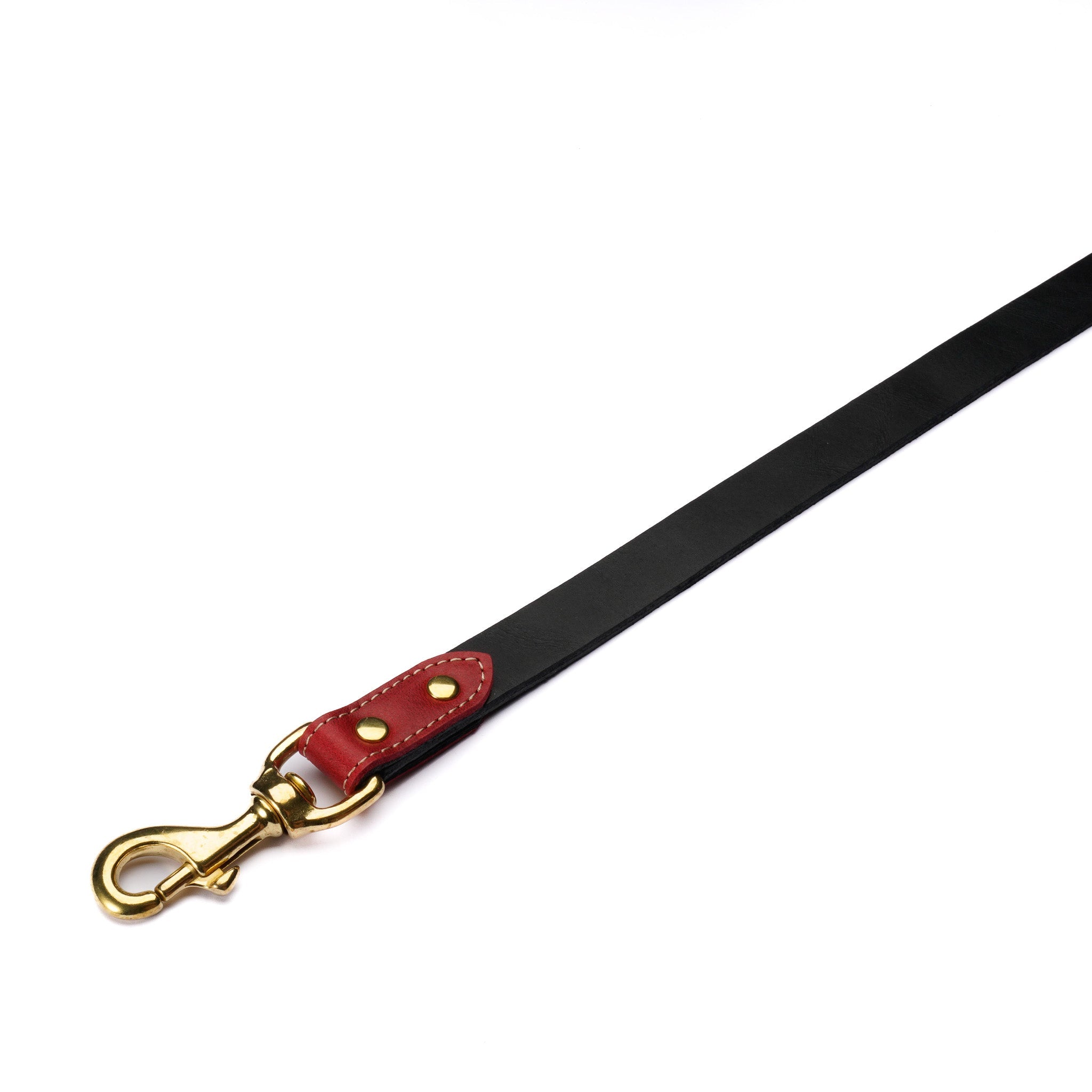 Red Leather Dog Leash – Handmade with Black Lead & Brass Hardware