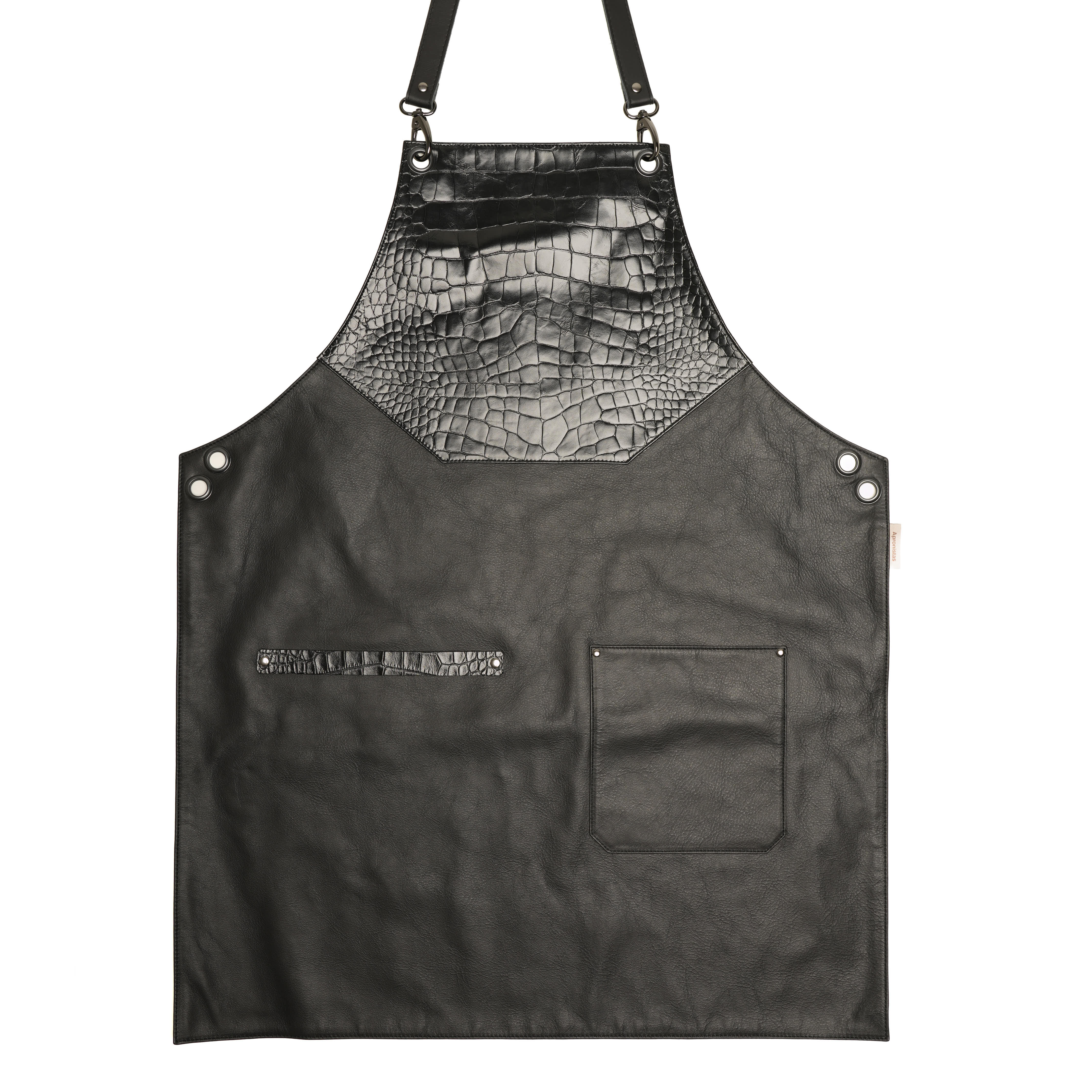 Black Leather Apron with Crocodile Texture – Handmade Professional Work Apron