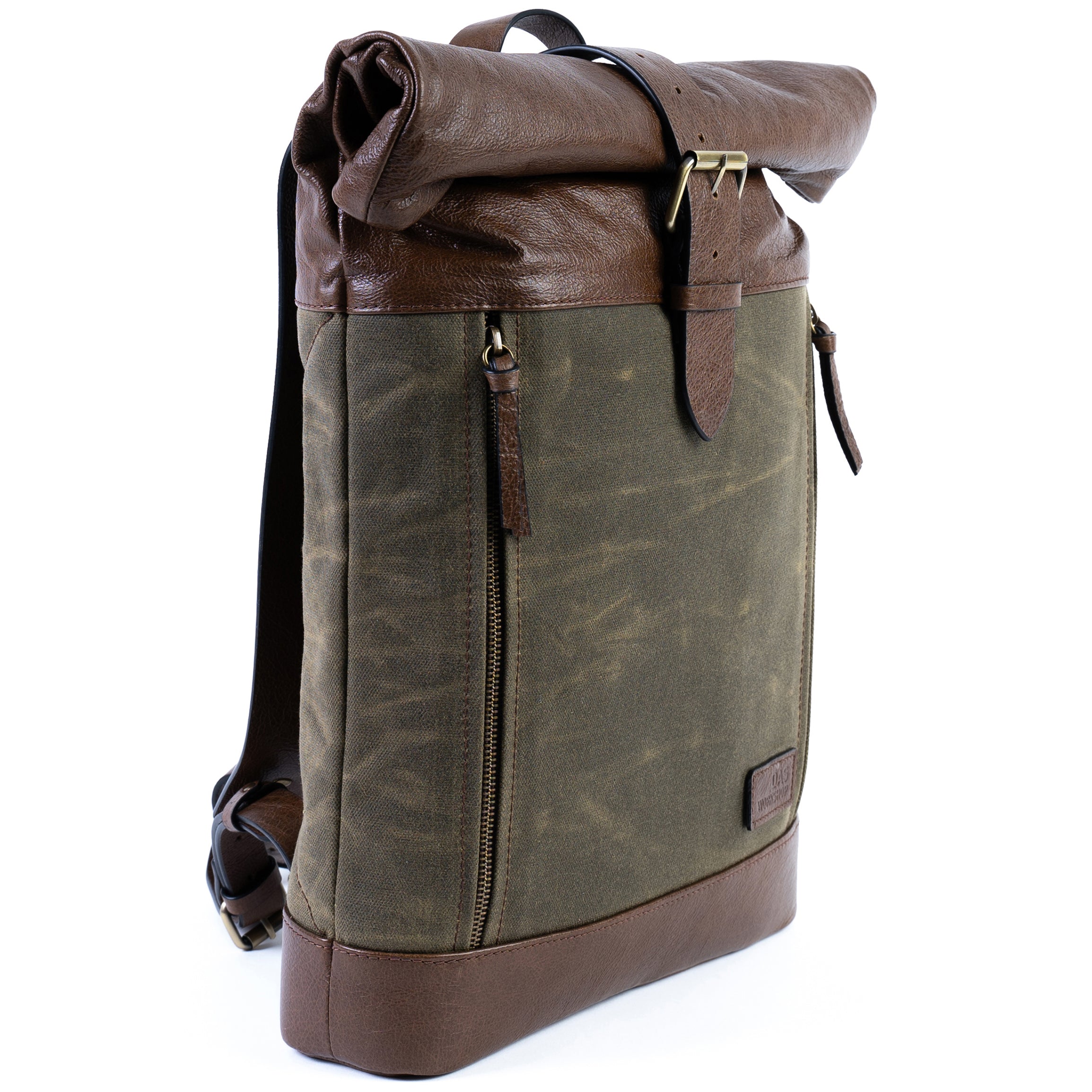 Leather and Waxed Canvas Roll Top Backpack