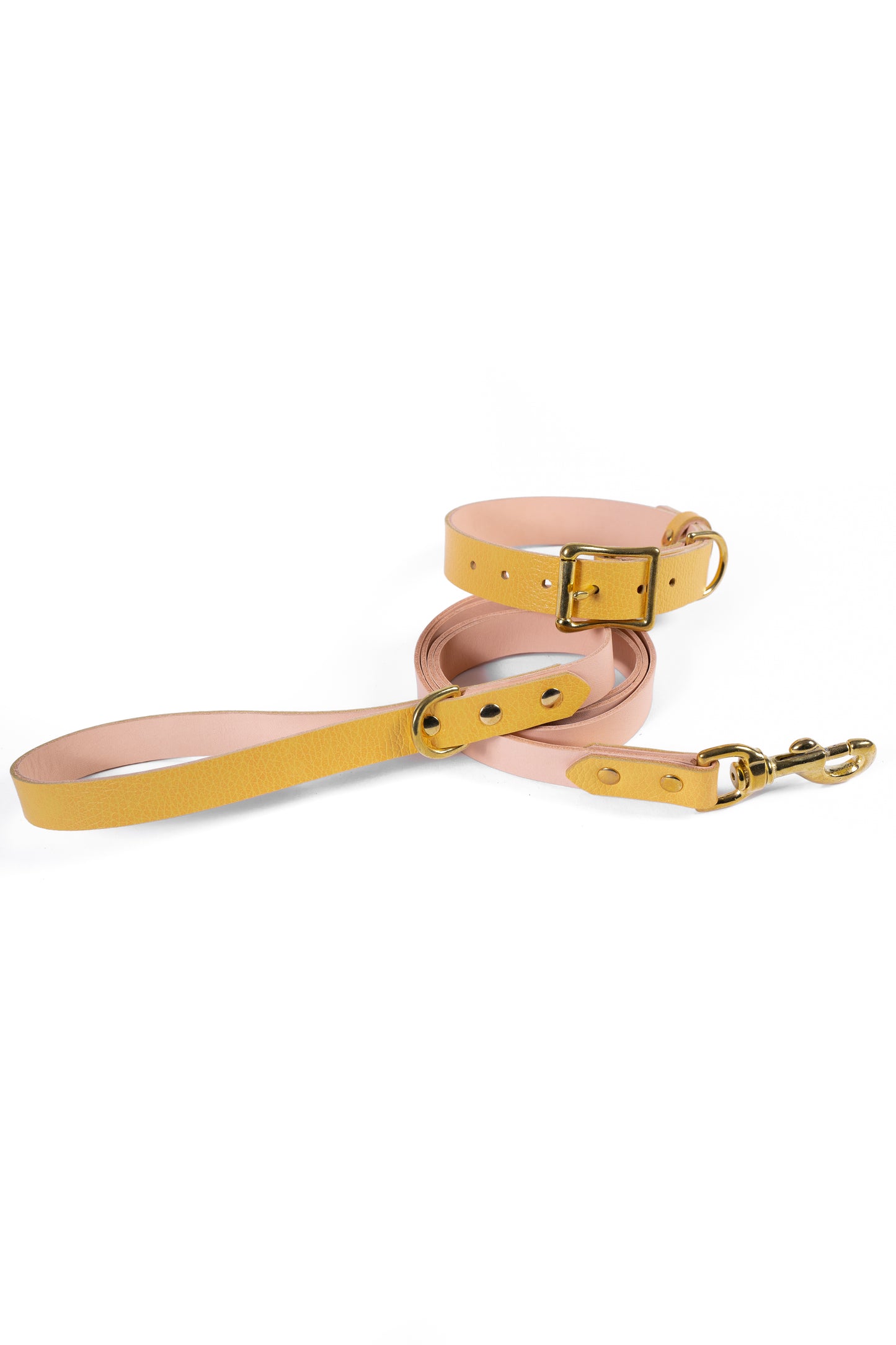Yellow Leather Collar & Leash Set