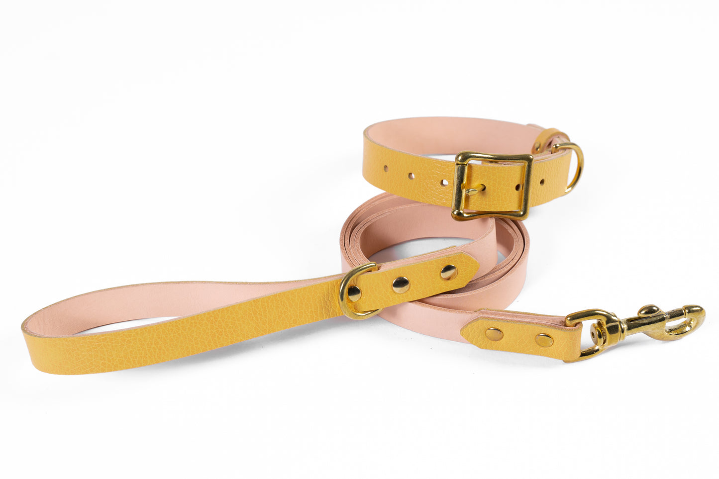 Yellow Leather Collar & Leash Set