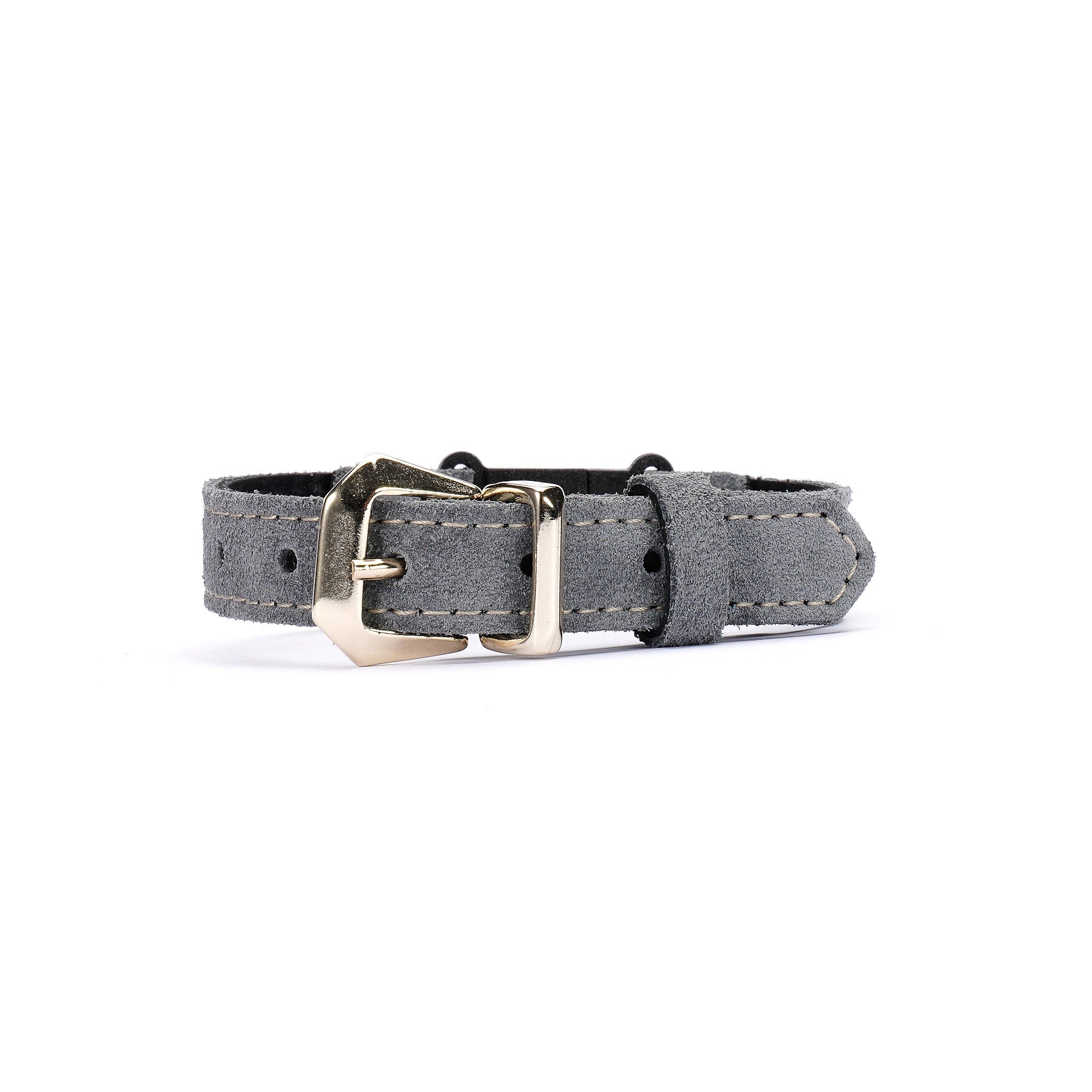 Gray Suede Leather Cat Collar – Adjustable Breakaway Handmade Collar for Cats & Kittens