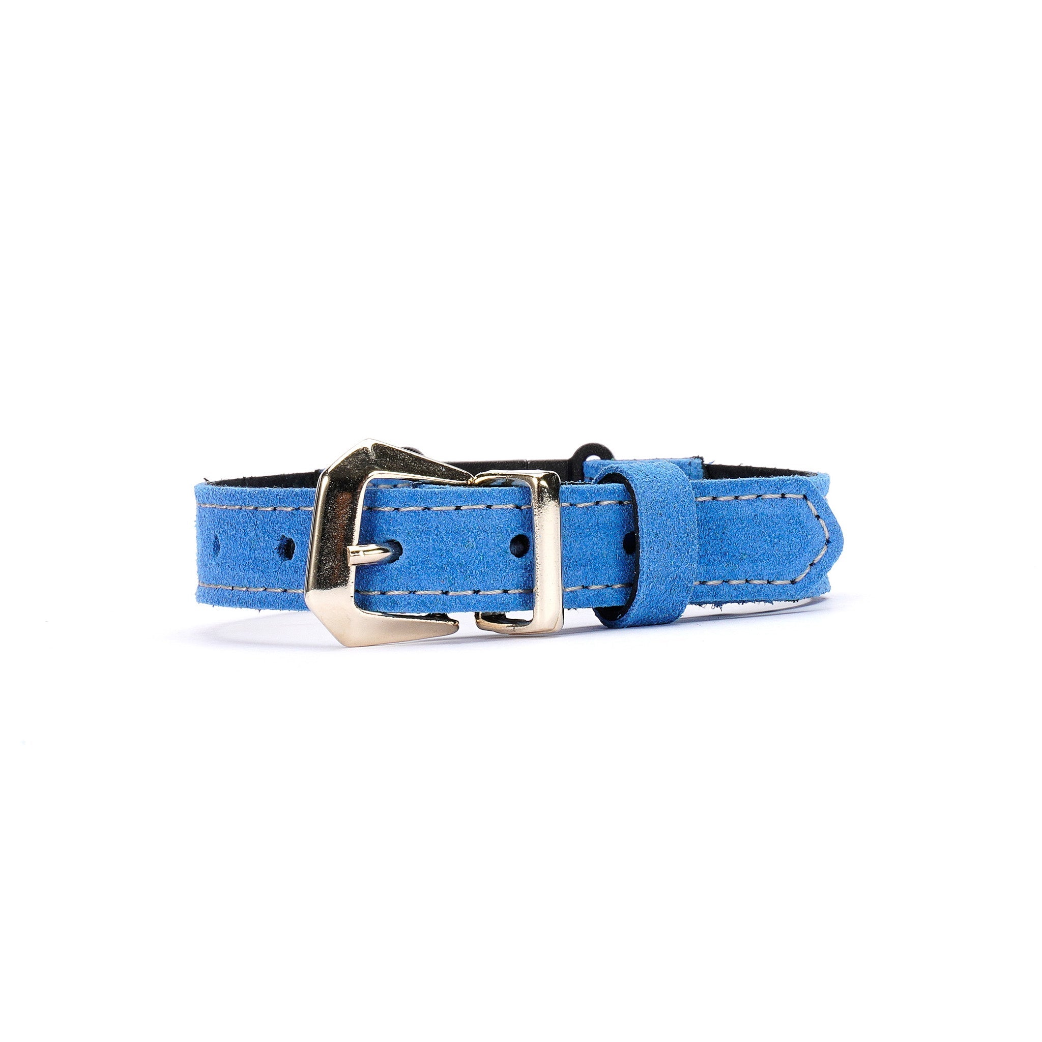 Blue Suede Leather Cat Collar – Adjustable Breakaway Handmade Collar for Cats & Kittens