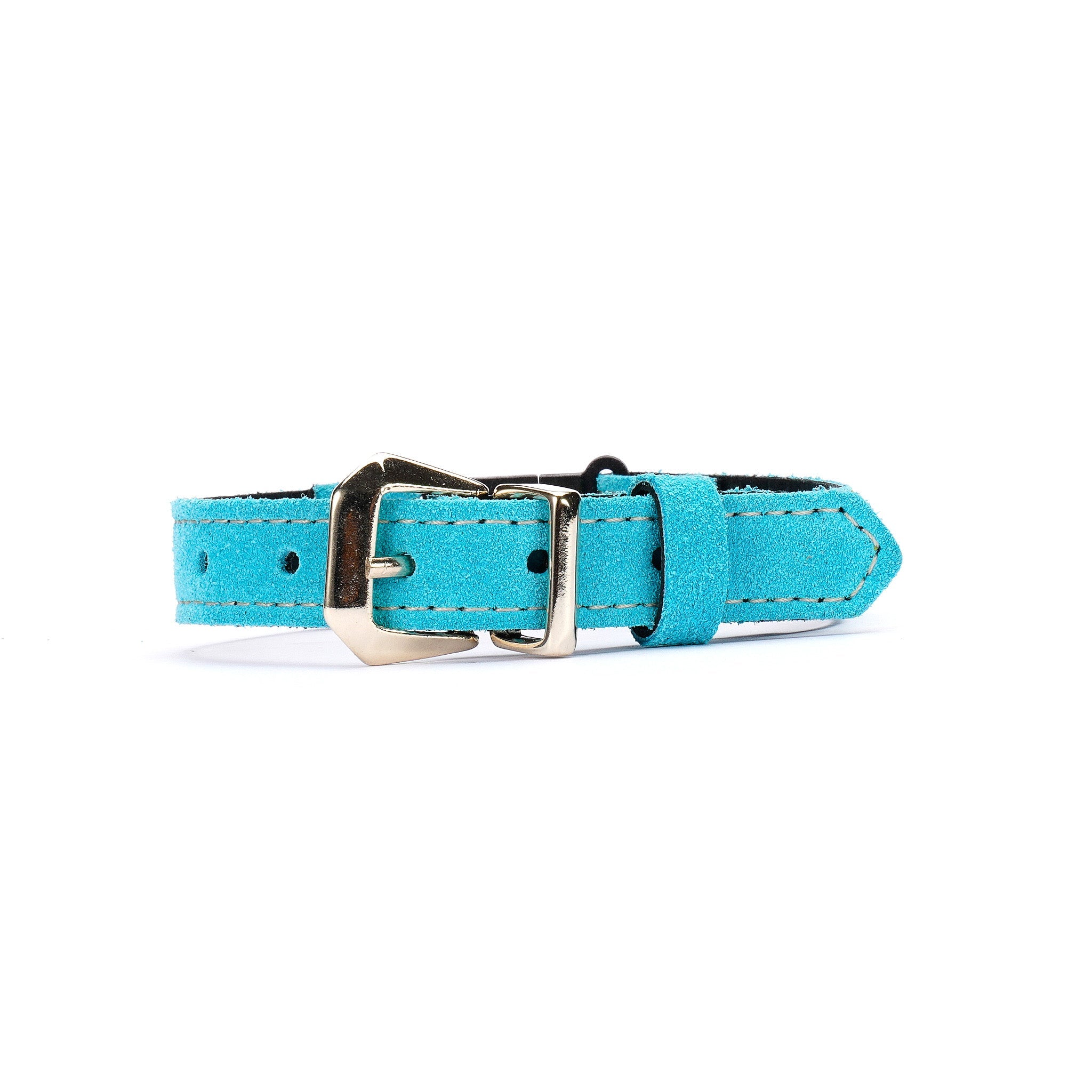 Light Blue Suede Leather Cat Collar – Adjustable Breakaway Handmade Collar for Cats & Kittens