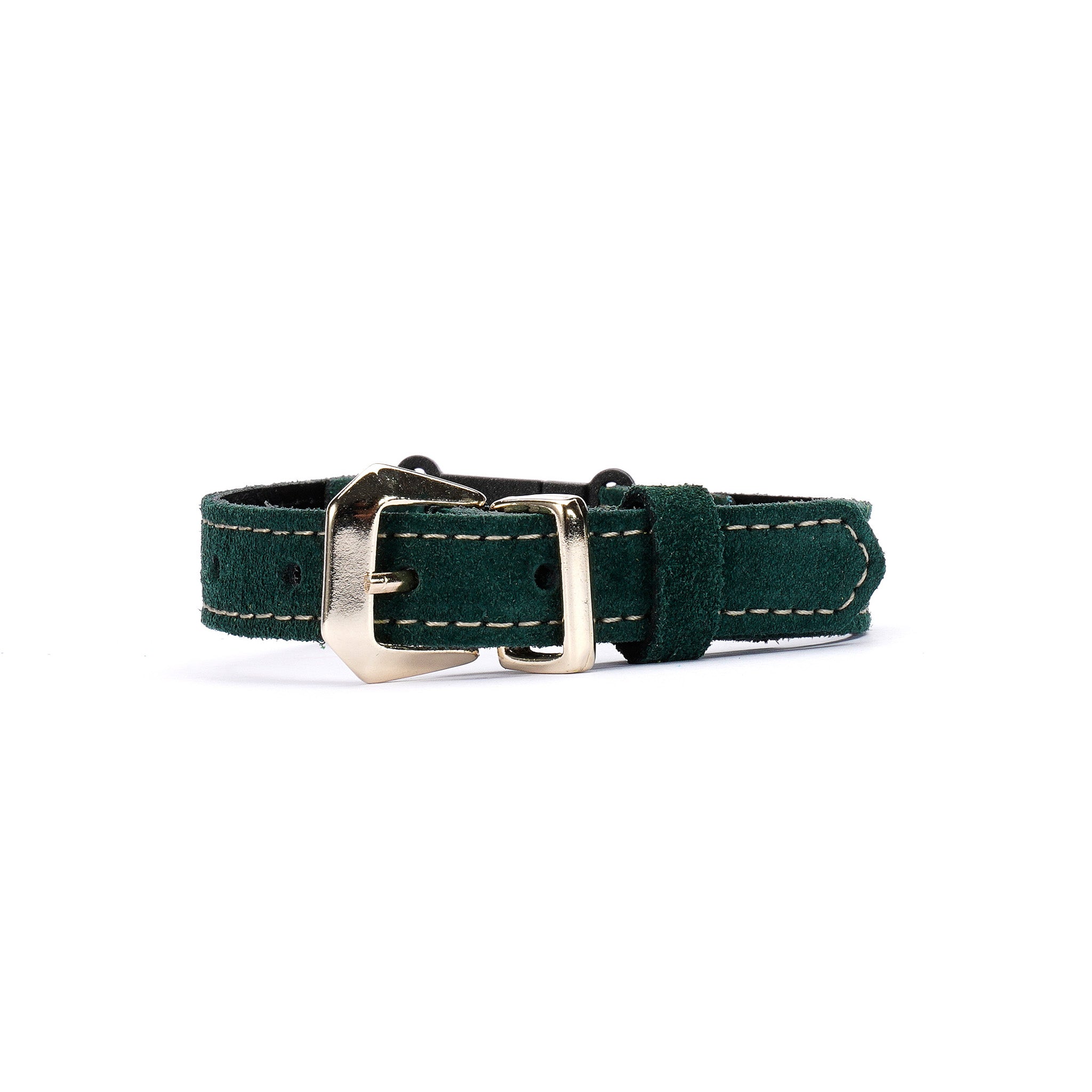 Dark Green Suede Leather Cat Collar – Adjustable Breakaway Handmade Collar for Cats & Kittens