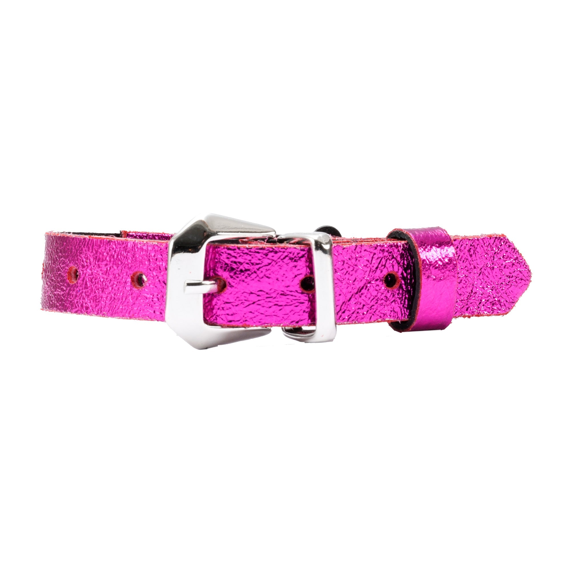 Fuchsia Pink Metallic Leather Cat Collar - Handmade with Breakaway Safety Buckle