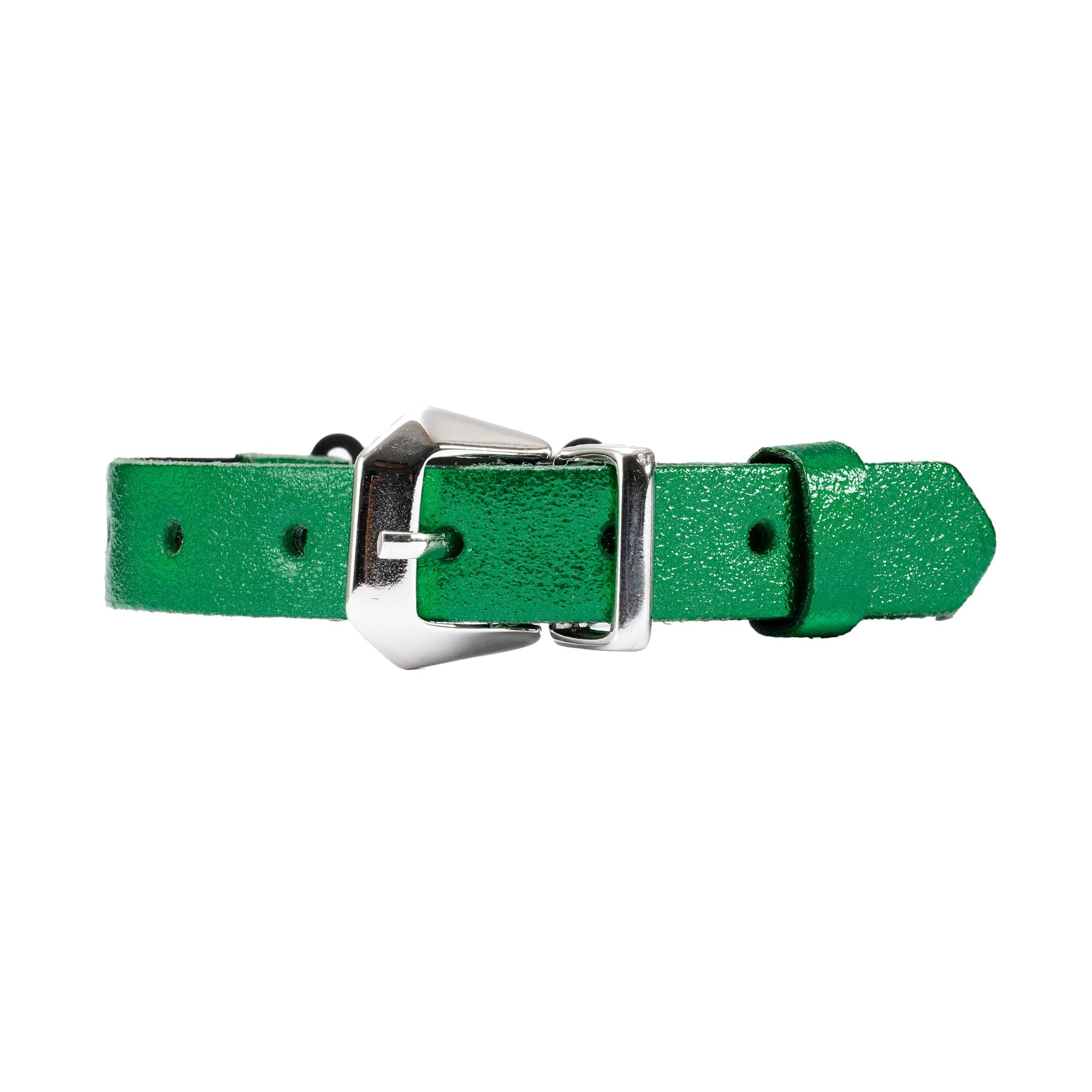 Green Metallic Leather Cat Collar - Handmade with Breakaway Safety Buckle