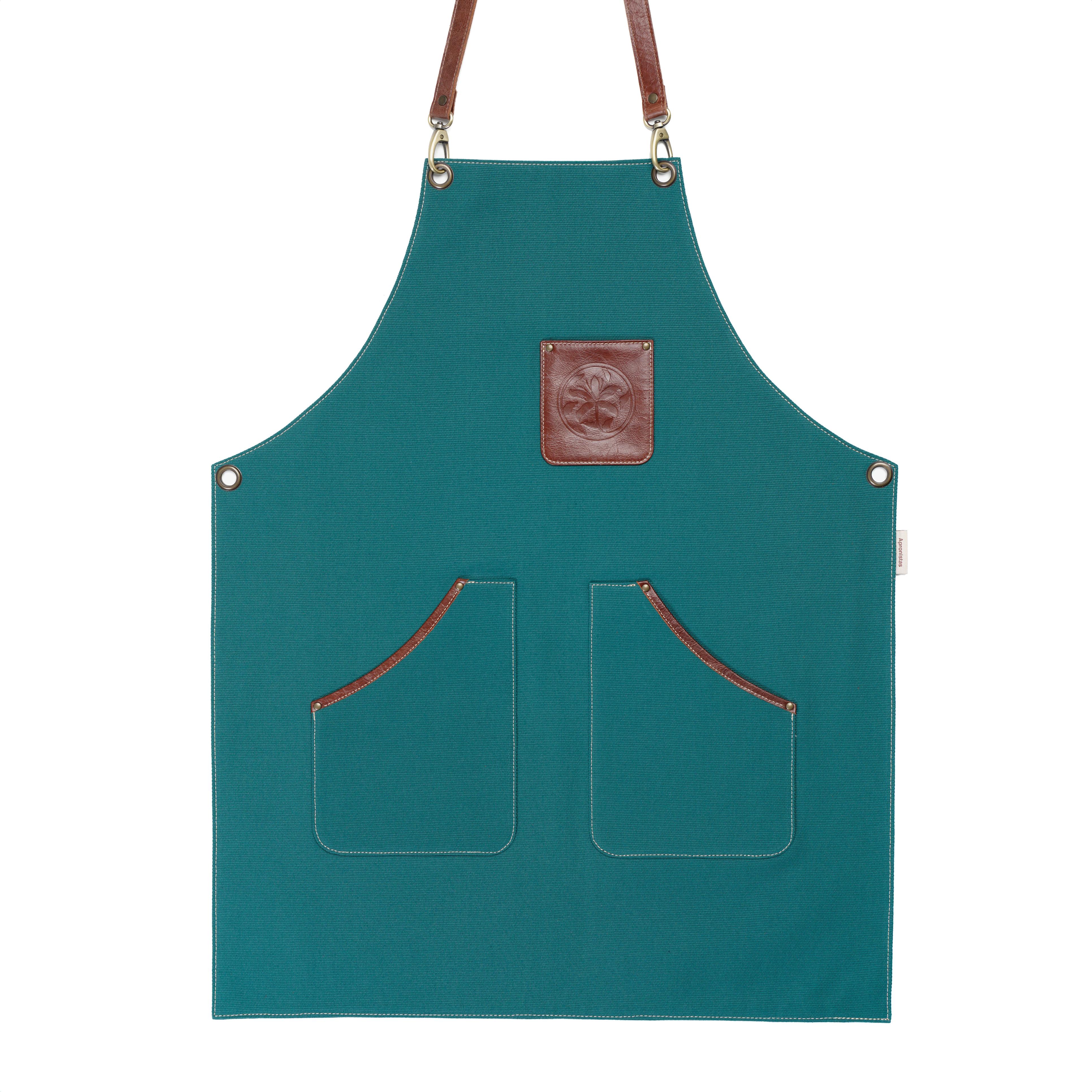 Teal Canvas Apron with Leather Accents – Stylish and Functional Apron for Chefs, Artists, and Craftsmen