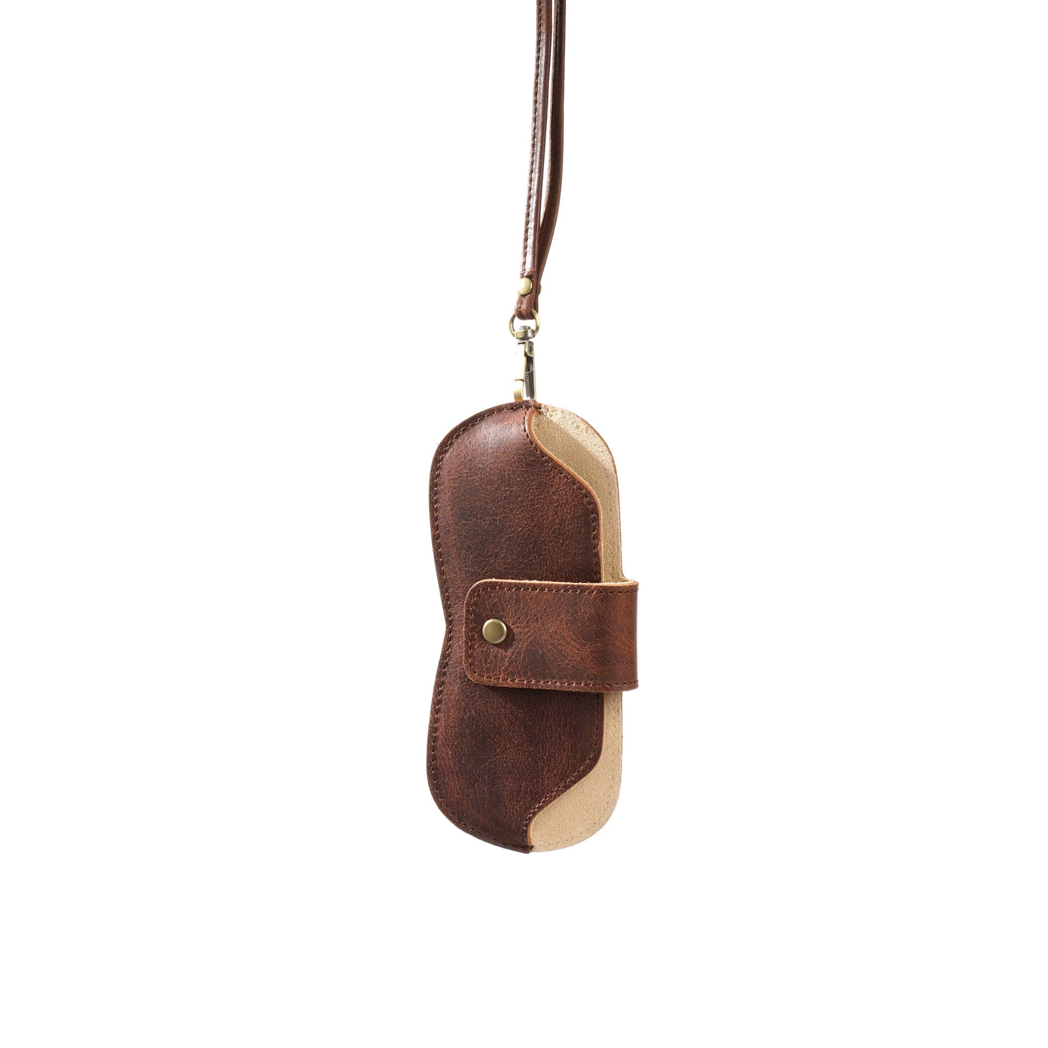Leather Sunglasses Case with Neck Strap – Handmade Sunglasses Holder Dark Brown