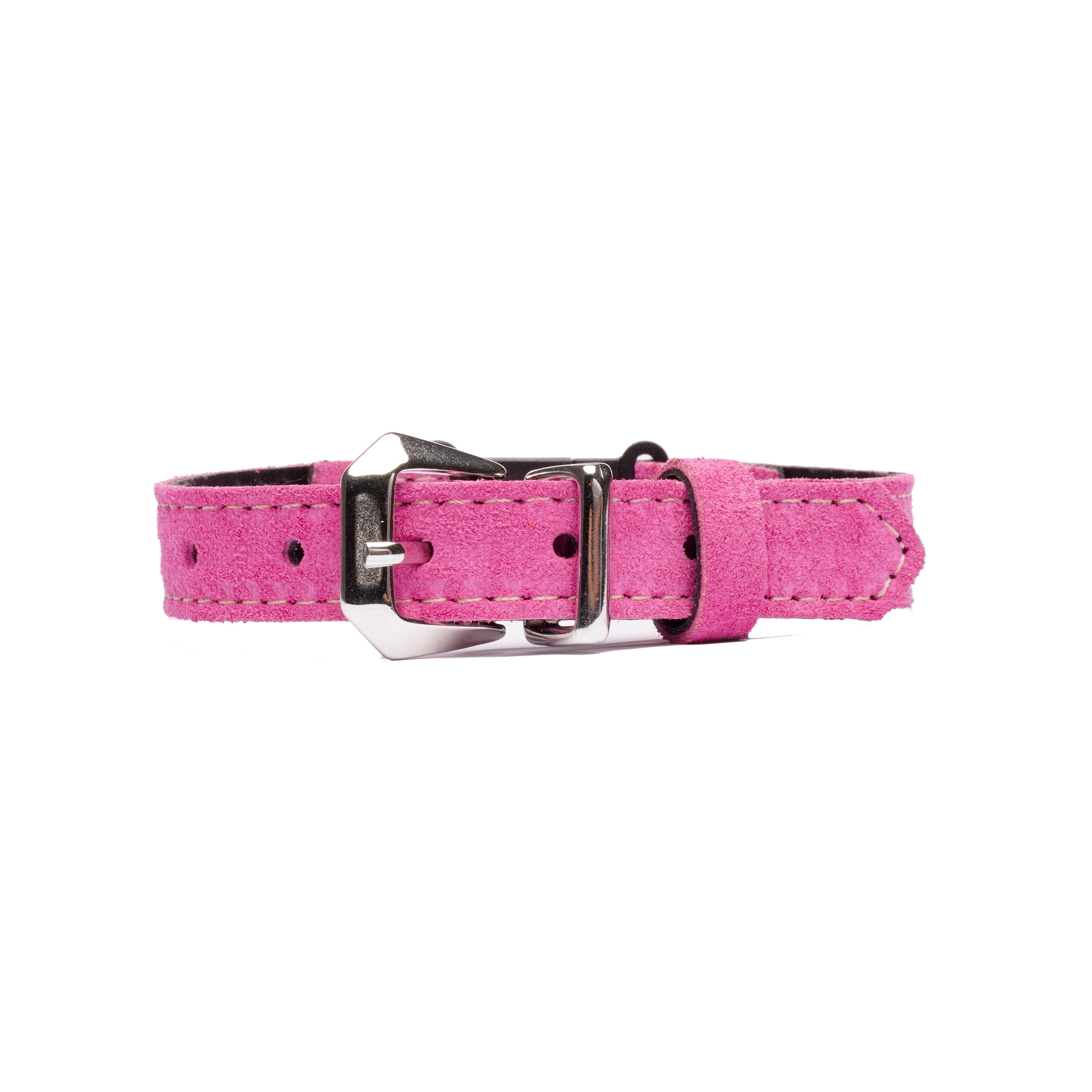Fuchsia Pink Suede Leather Cat Collar – Adjustable Breakaway Handmade Collar for Cats & Kittens