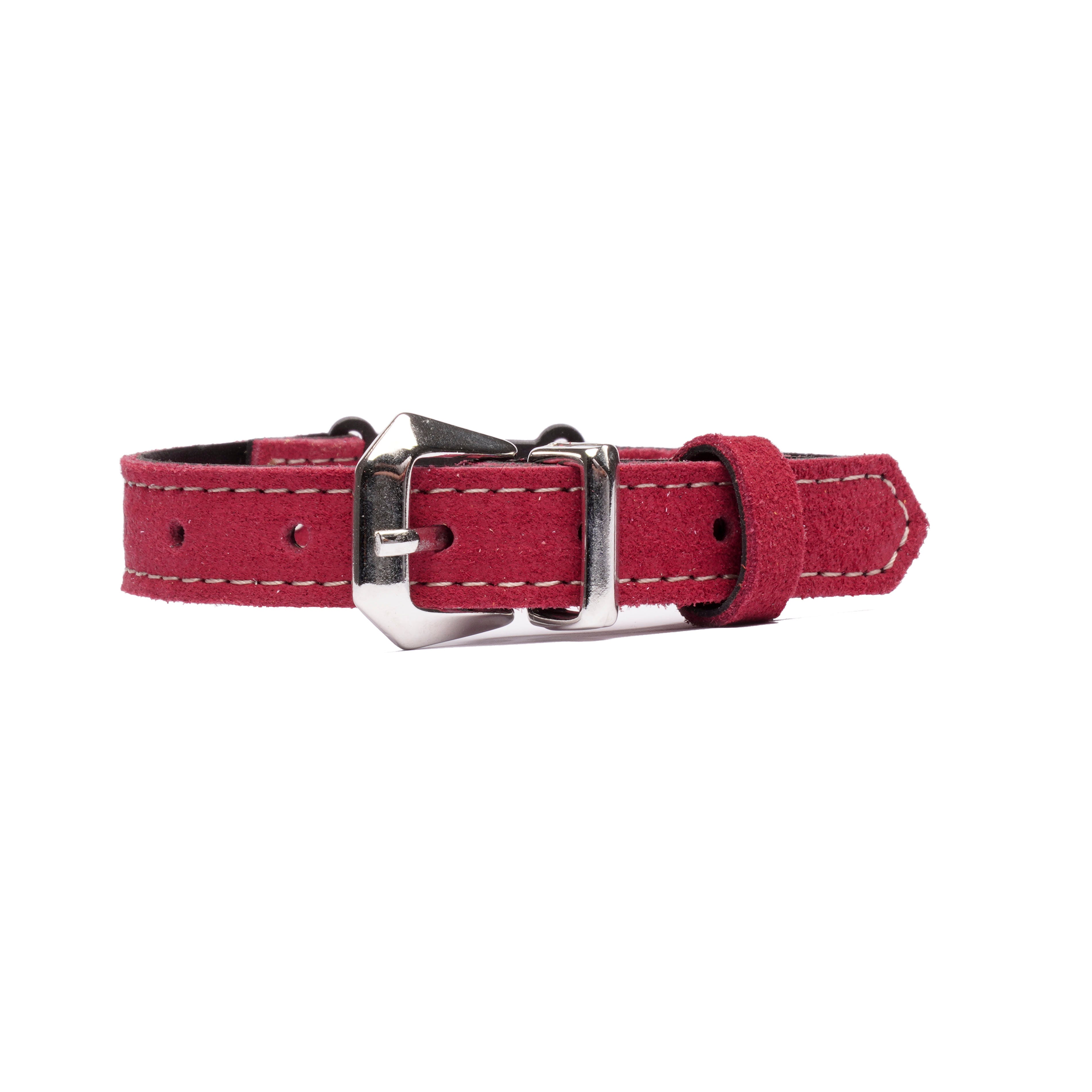 Cherry Suede Leather Cat Collar – Adjustable Breakaway Handmade Collar for Cats & Kittens