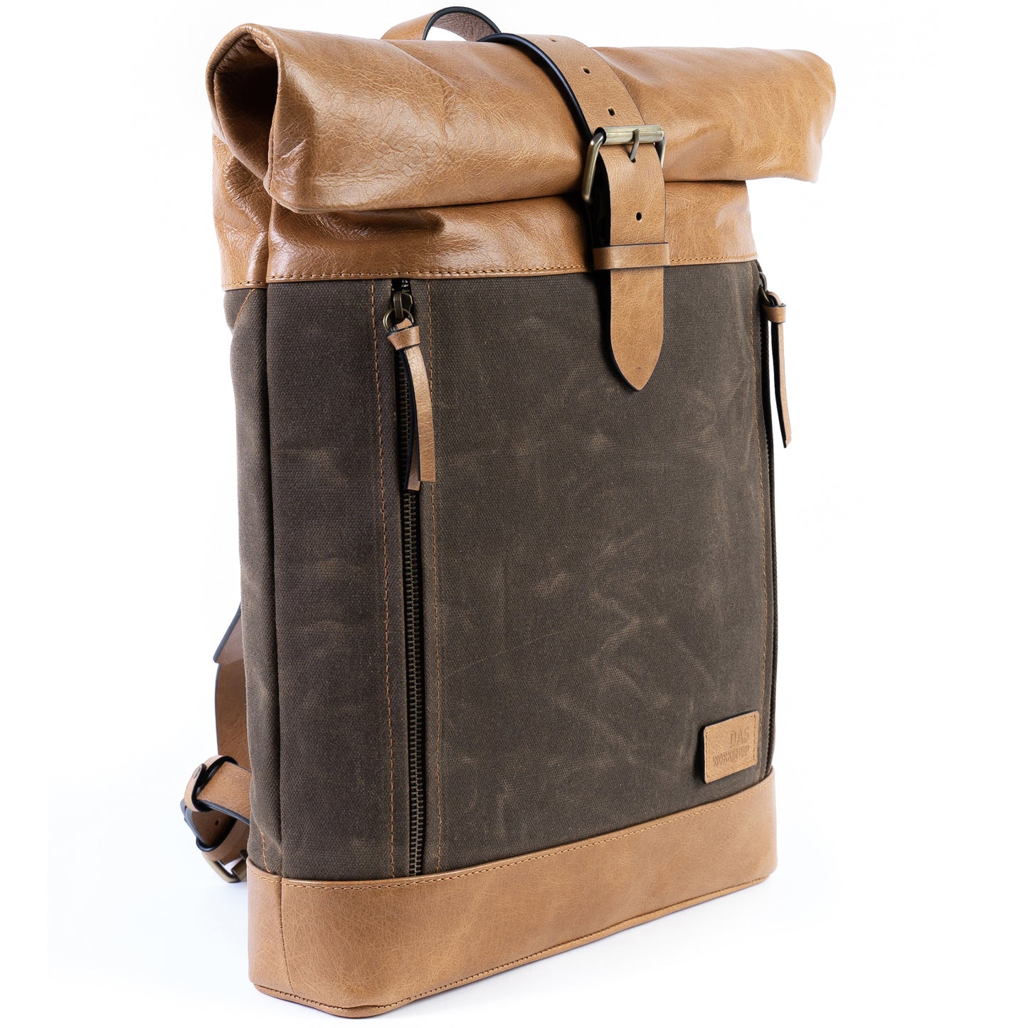 Leather and Waxed Canvas Roll Top Backpack