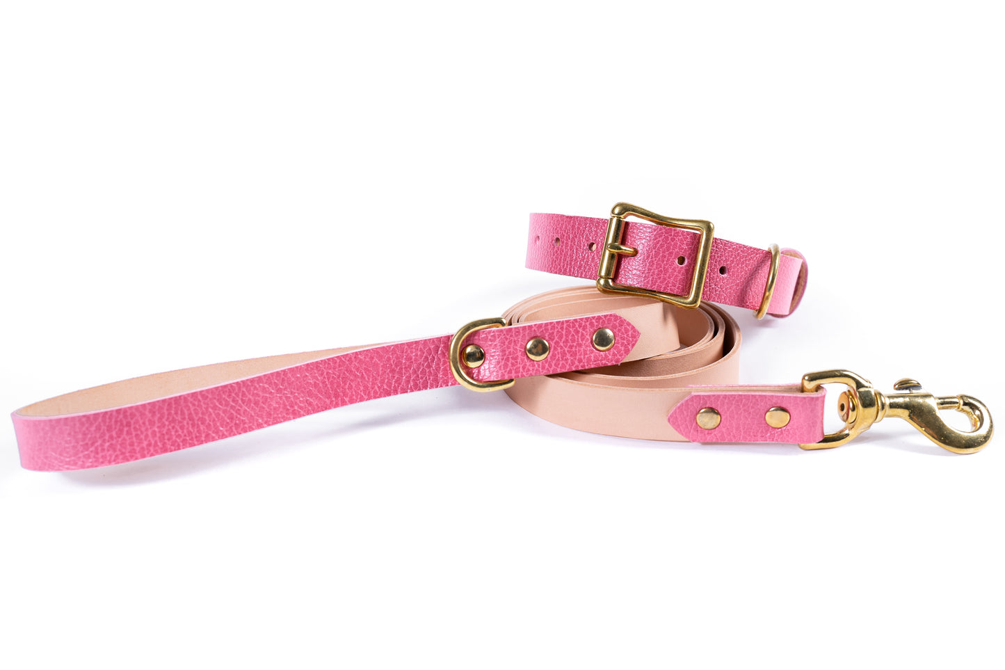 Pink Leather Collar & Leash Set