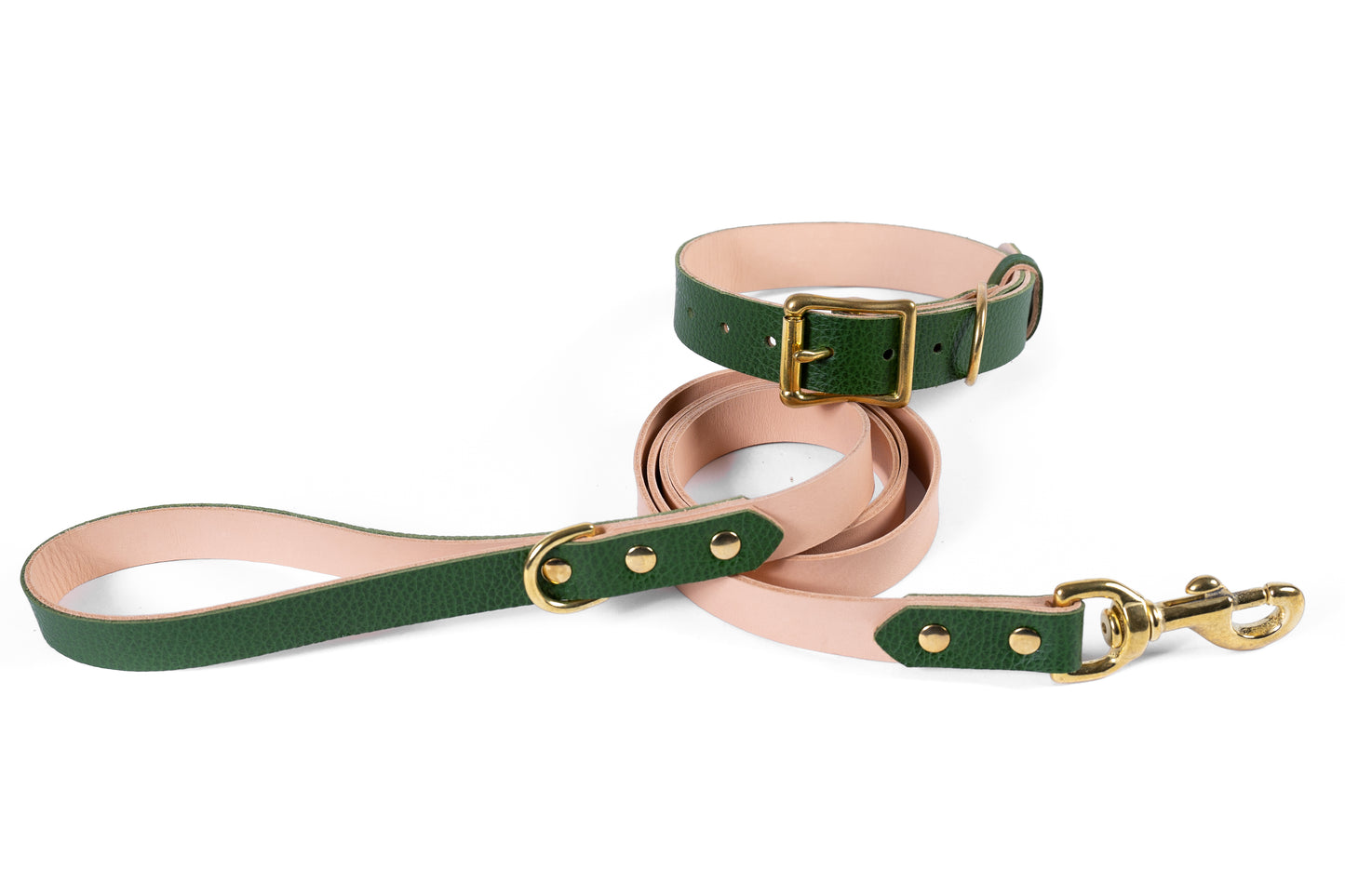 Green Leather Collar & Leash Set
