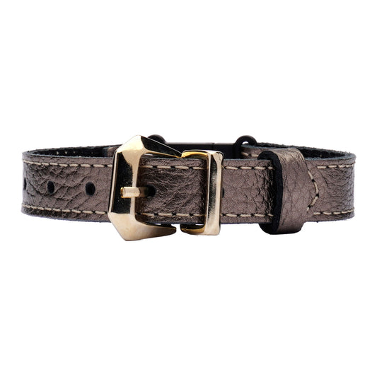 Metallic Leather Cat Collar With Breakaway Safety Buckle