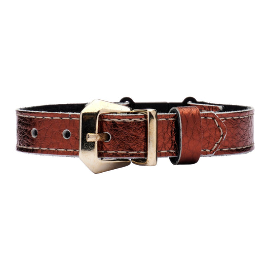 Metallic Leather Cat Collar With Breakaway Safety Buckle